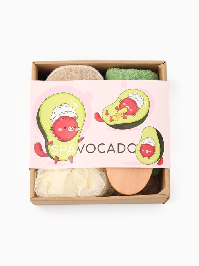 Подарочный набор «Этель» Avocado, полотенце 30×60 см, мочалка, массажёр