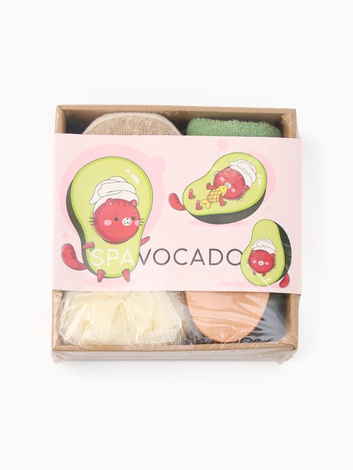 Подарочный набор «Этель» Avocado, полотенце 30×60 см, мочалка, массажёр