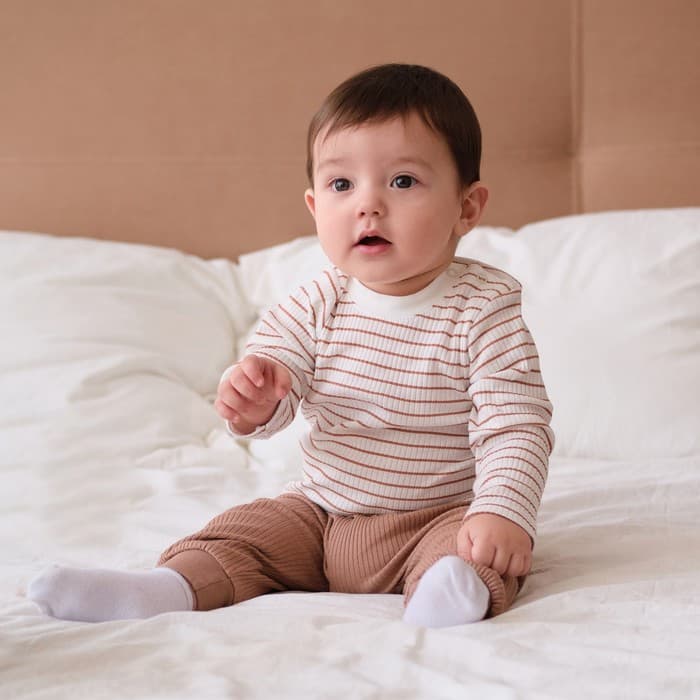 Лонгслив «Крошка Я» BASIC LINE, рост 62-68 см, полоска бежевая