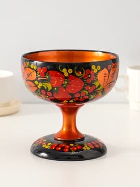 Конфетница на ножке «Сласть», 14.5×15 см, дерево, хохлома