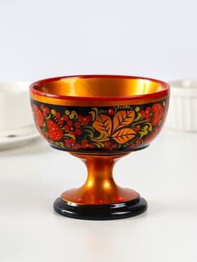 Конфетница на ножке «Сласть», 14.5×15 см, дерево, хохлома