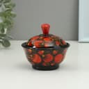 Солонка с крышкой «Ягодка», 9×6.5 см, хохлома, дерево