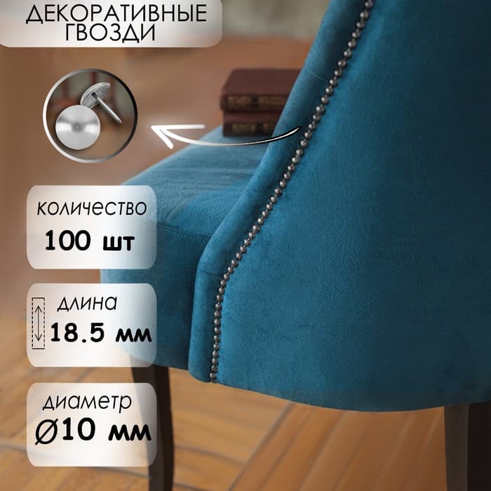 Гвозди ТУНДРА, декоративные, обивочные, 10×18.5 мм, хром, 100 шт.
