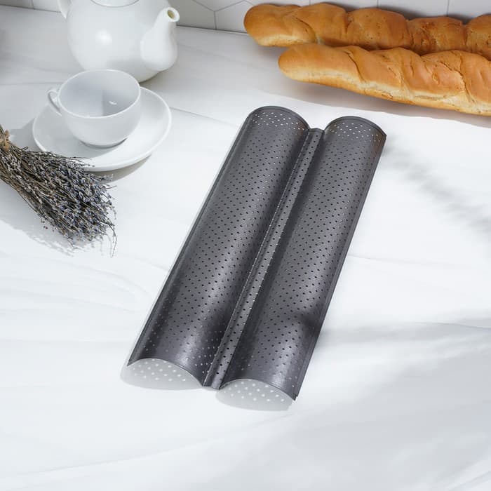 Форма для выпечки Доляна «Хлеб. Багет», 38×16.5×2.5 см, перфорированная, антипригарное покрытие