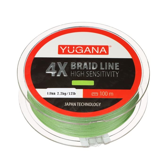 Леска плетеная YUGANA X4 PE, диаметр 0.1 мм, 7.7 кг, 100 м, зелёная