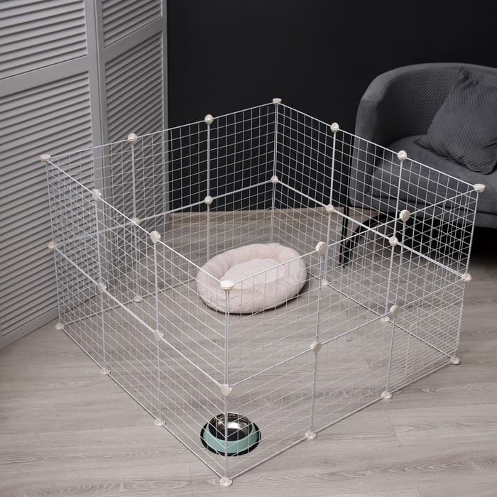 Вольер, 210×210×35 см, 24 секции, звено 35×35 см, металл, белый