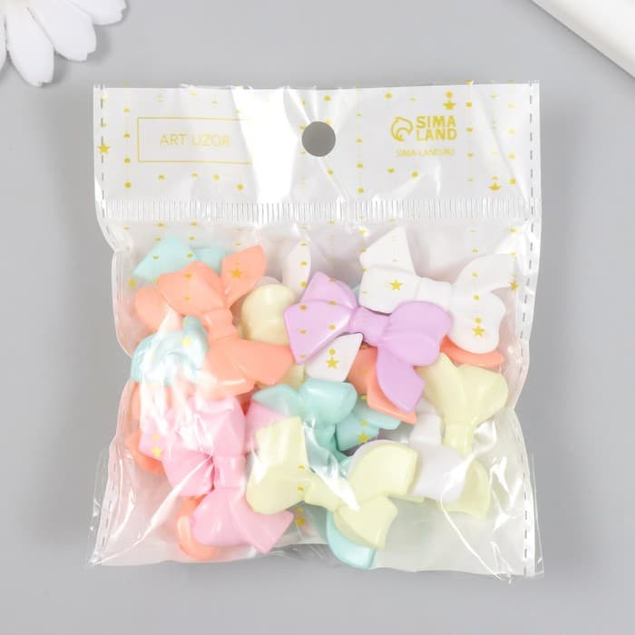 Декор для творчества пластик «Бантик пастельные оттенки», 0.8×2.4×3.4 см, МИКС