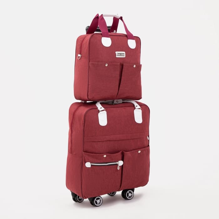Сумка дорожная 2 в 1 на 4 колёсах 20", отдел на молнии, 4 наружных кармана, бордовая