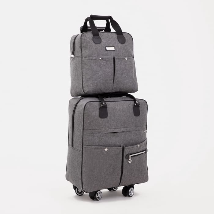 Сумка дорожная 2 в 1 на 4 колёсах 20", отдел на молнии, 4 наружных кармана, серая
