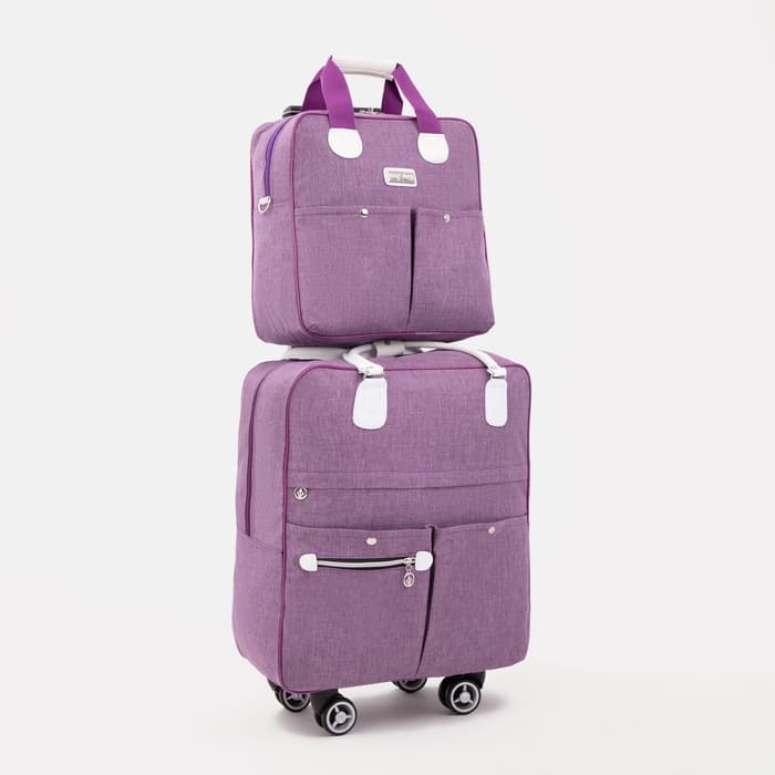 Сумка дорожная 2 в 1 на 4 колёсах 20", отдел на молнии, 4 наружных кармана, фиолетовая