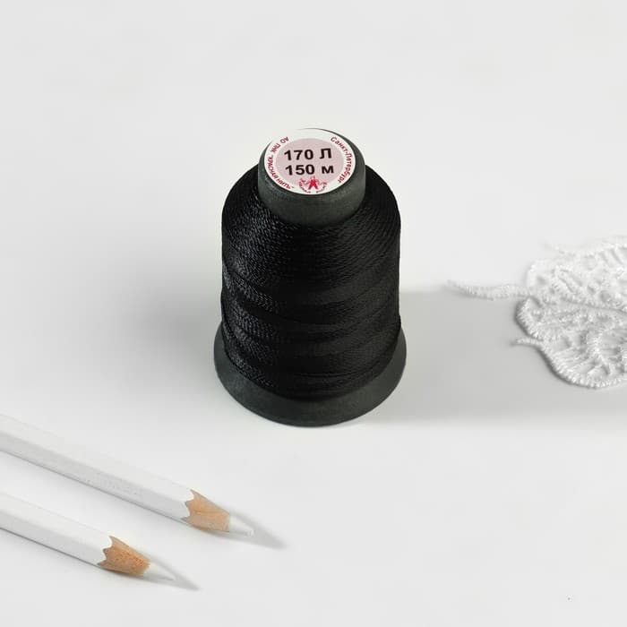 Нитки обувные, 170 Л, 150 м, цвет чёрный