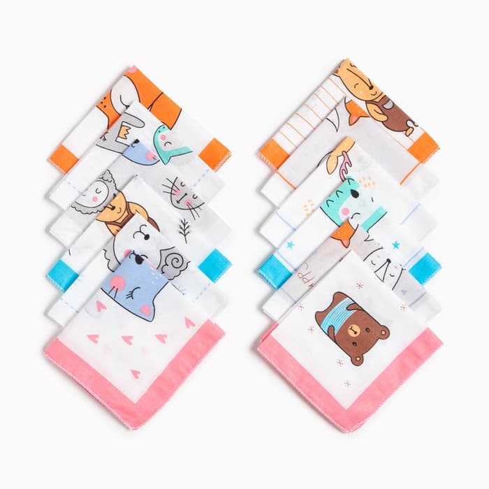 Платки носовые детские «Крошка Я. Зверята», 21×21 см, набор 12 шт., хлопок 100%, МИКС