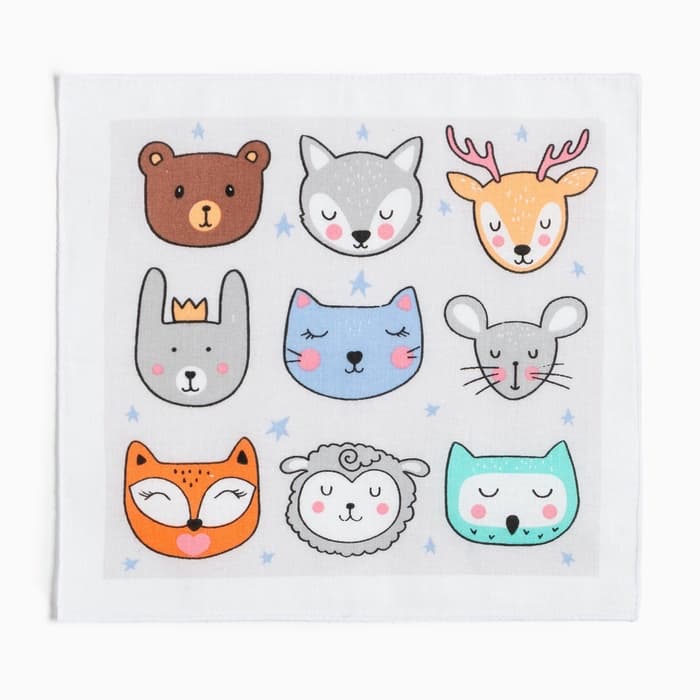 Платки носовые детские «Крошка Я. Зверята», 21×21 см, набор 12 шт., хлопок 100%, МИКС