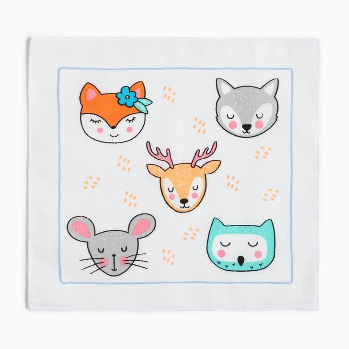 Платки носовые детские «Крошка Я. Зверята», 21×21 см, набор 12 шт., хлопок 100%, МИКС