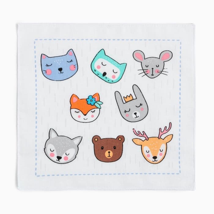 Платки носовые детские «Крошка Я. Зверята», 21×21 см, набор 12 шт., хлопок 100%, МИКС
