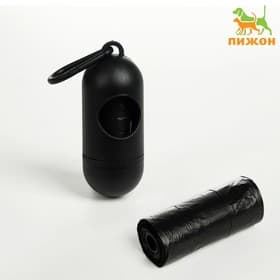 Контейнер с пакетами для уборки за собаками, рулон 15 пакетов, 29×21 см, чёрный