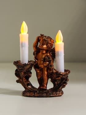 Подсвечник на 2 свечи TAKE IT EASY «Ангелочек смотрит», полистоун, 11×5.5×12 см