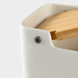 Банка для хранения сыпучих продуктов с ложкой «Эстет. Овощи», 250 мл, с бамбуковой крышкой, фарфоровая, белая