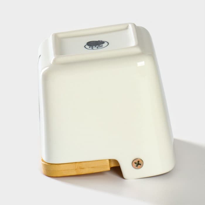 Банка для хранения сыпучих продуктов с ложкой «Эстет. Овощи», 250 мл, с бамбуковой крышкой, фарфоровая, белая