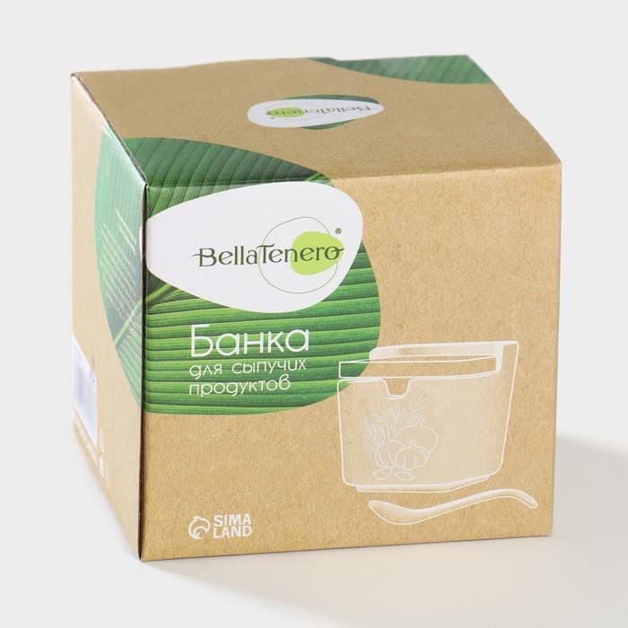 Банка для хранения сыпучих продуктов с ложкой «Эстет. Овощи», 250 мл, с бамбуковой крышкой, фарфоровая, белая