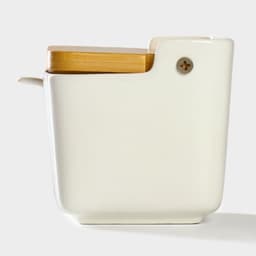 Банка для хранения сыпучих продуктов с ложкой BellaTenero «Эстет. Овощи», 250 мл, с бамбуковой крышкой, фарфоровая, цвет белый