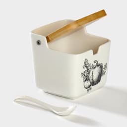 Банка для хранения сыпучих продуктов с ложкой BellaTenero «Эстет. Овощи», 250 мл, с бамбуковой крышкой, фарфоровая, цвет белый