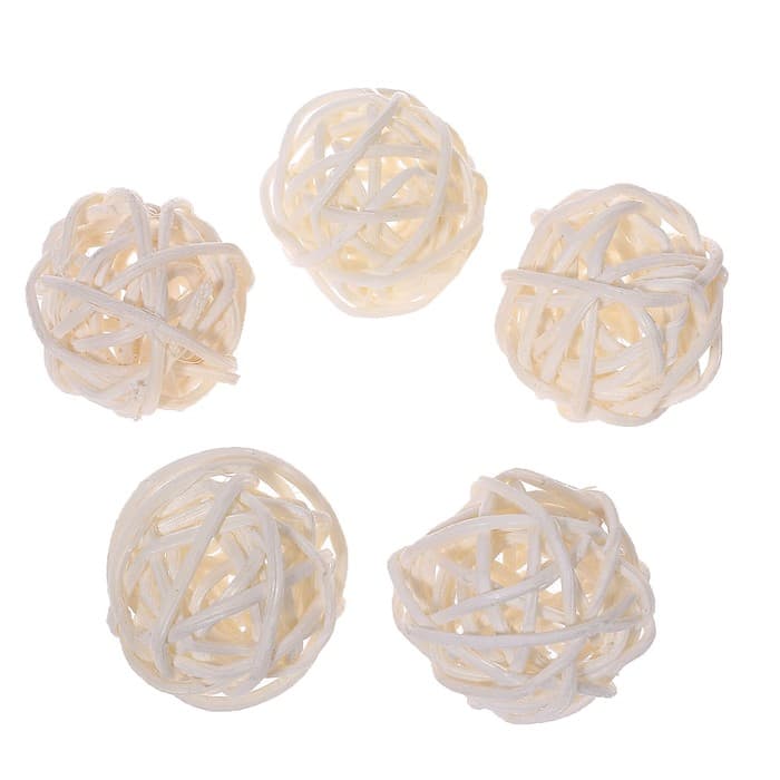 Шар декоративный из лианы, набор 5 шт., размер 1 шт. — 3 см, белый