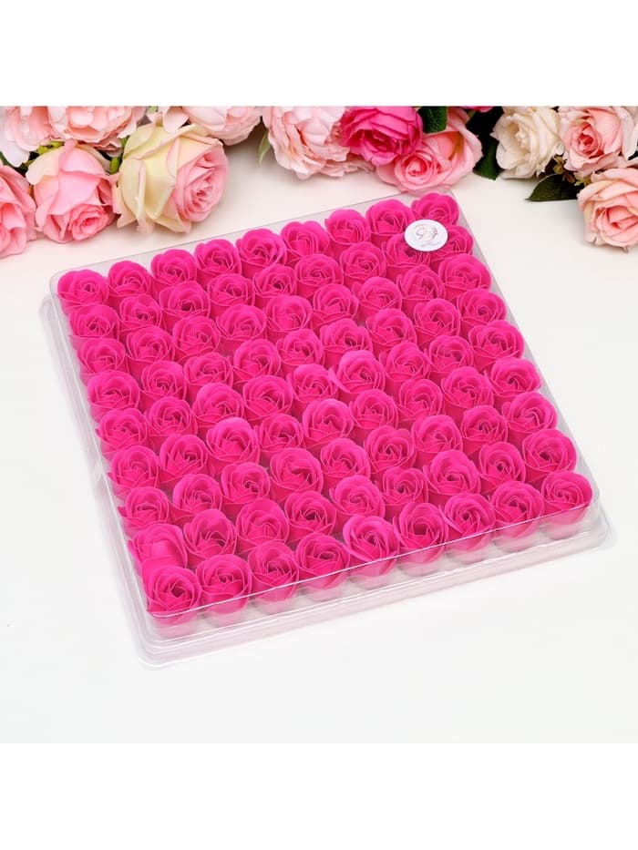 Розы мыльные фуксия, набор 81 шт. в коробке