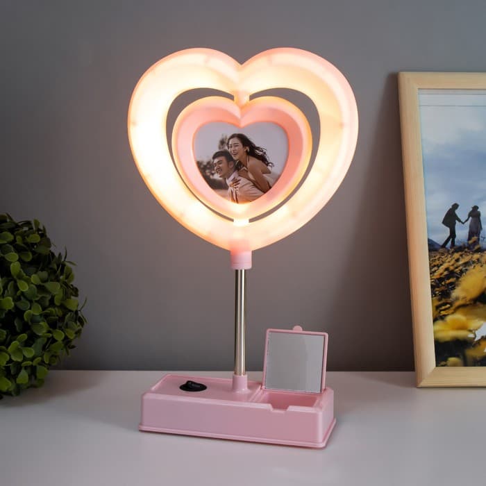 Ночник RISALUX «Сердце» с фоторамкой, светодиодный, USB, АКБ, МИКС, 7×15.5×30 см
