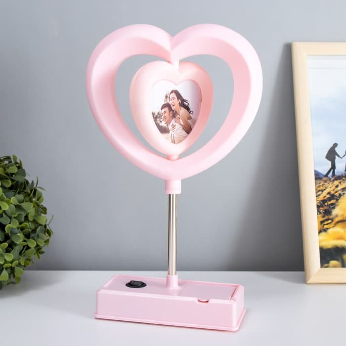 Ночник RISALUX «Сердце» с фоторамкой, светодиодный, USB, АКБ, МИКС, 7×15.5×30 см