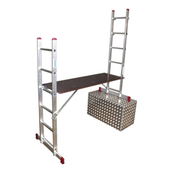 Подмости лестничные KRAUSE CORDA, алюминиевые, рабочая высота 2.95-3.75 м, 2×6 ступеней