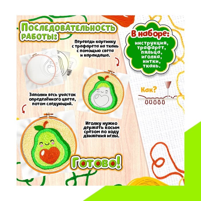Ковровая вышивка «Авокадо», набор для творчества