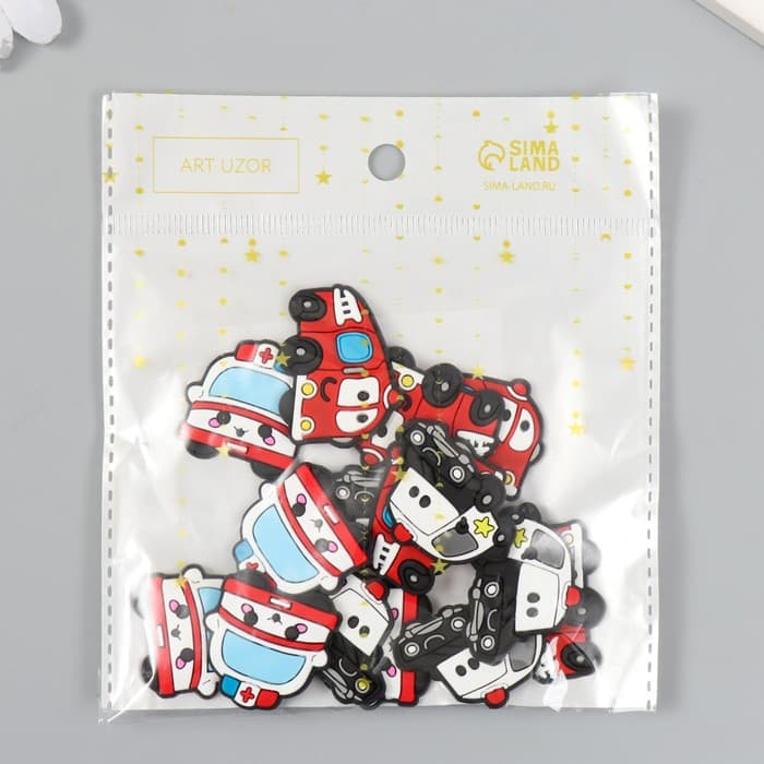 Декоративные элементы для творчества «Арт Узор. Спецслужбы. Транспорт», набор 15 шт., резина, 2.8×3.5 см, МИКС