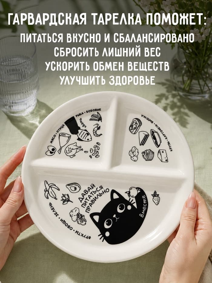 Менажница «Давай правильно питаться», 21 см, 3 ячейки, керамическая