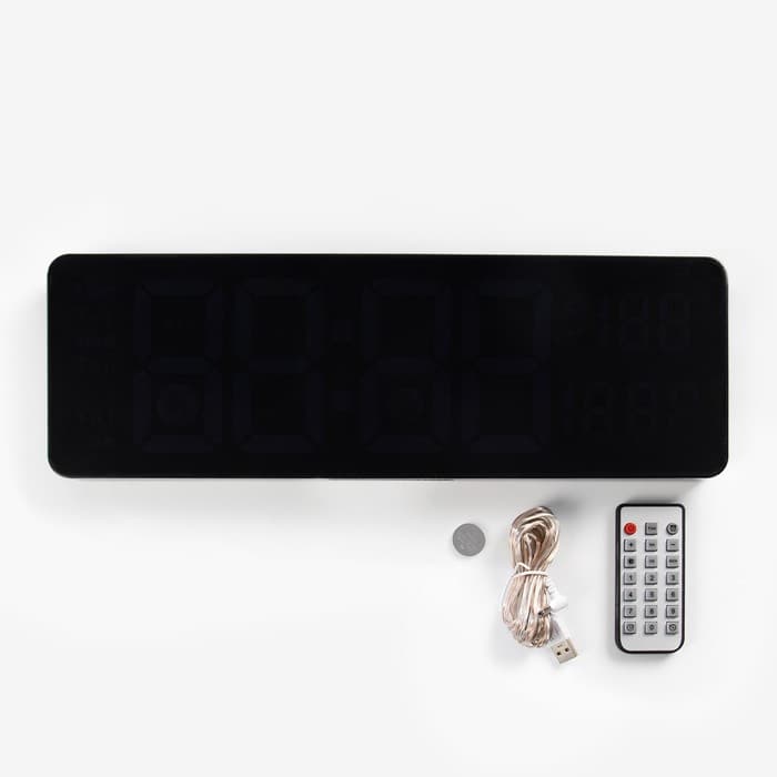 Часы настенные электронные, настольные, календарь, будильник, термометр, 39×13 см, белая индикация