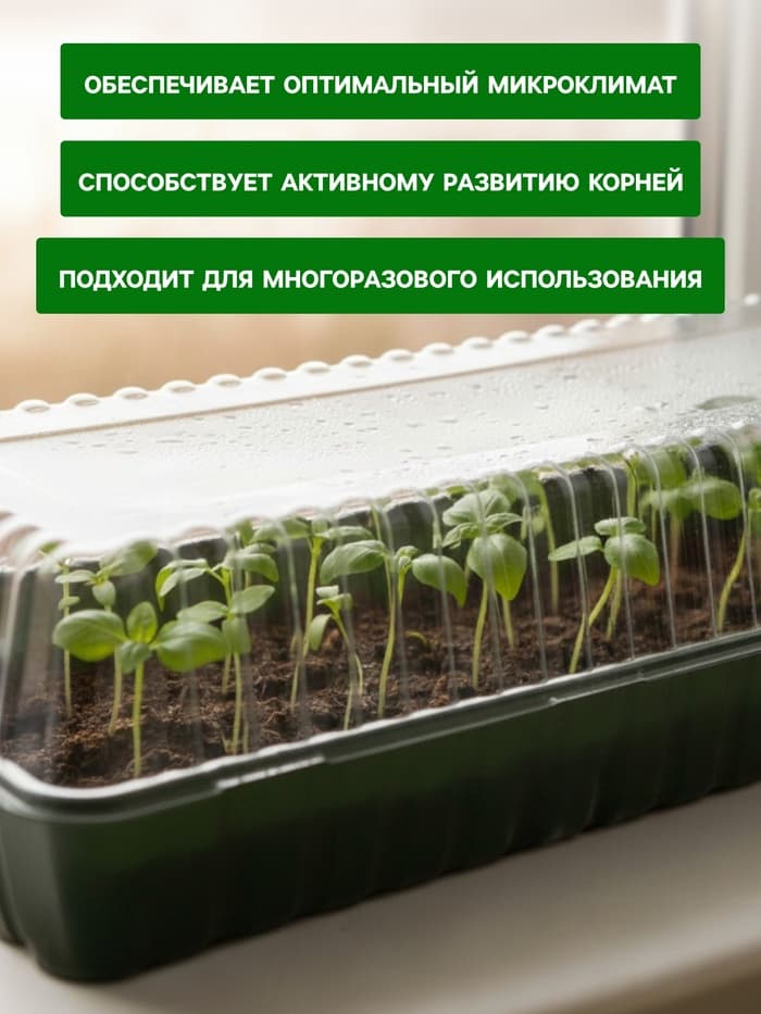 Мини - парник для рассады, 58×21×12 см, без вставок, тёмно-зелёный, пластик, Greengo