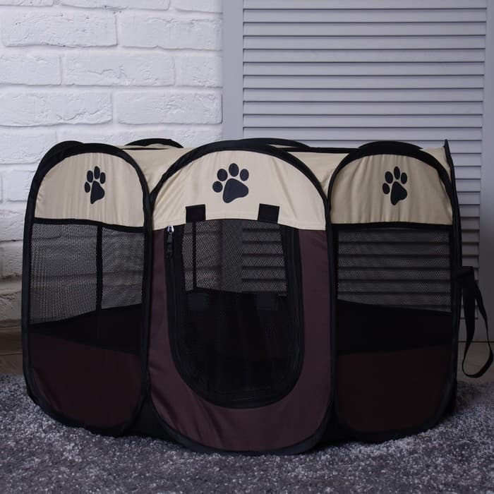 Вольер для животных, тентовый, 68×45 см, 8 стенок, текстиль, пластик, коричневый