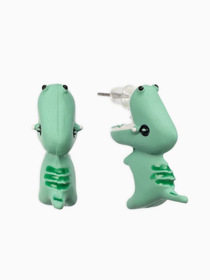 Серьги из полимерной глины «Динозавр», зелёные