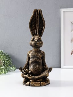 Фигура - подставка для мелочей полистоун «Заяц с лотосом», 20×16×43 см, под золото