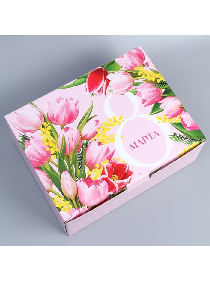 Коробка подарочная сборная, упаковка, «8 марта», 30×23×12 см