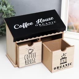 Шкатулка для украшений 2 ящика «Кофейный домик», дерево, 10.5×23.5×18 см