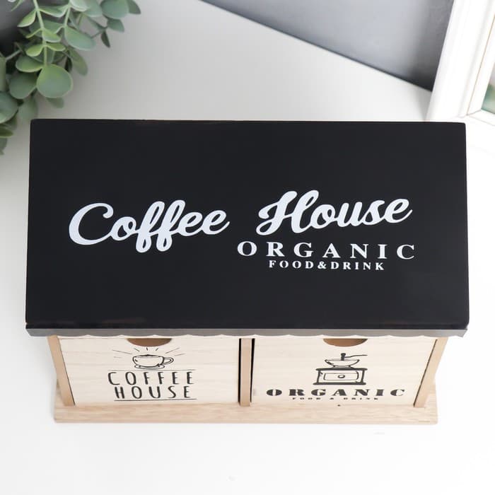 Шкатулка для украшений 2 ящика «Кофейный домик», дерево, 10.5×23.5×18 см