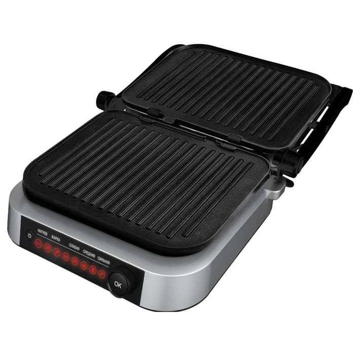 Гриль Pioneer GR1020E, 2100 Вт, антипригарное покрытие, чёрно-серебристый