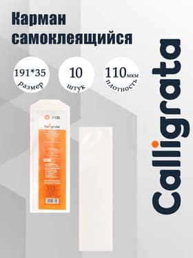 Карман самоклеящийся на корешок папки 50 мм, 191×35 мм, комплект 10 штук, Calligrata, 110 мкм