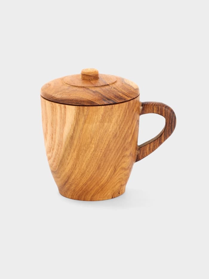 Кружка с крышкой, 11×8.5×10.5 см, тиковое дерево