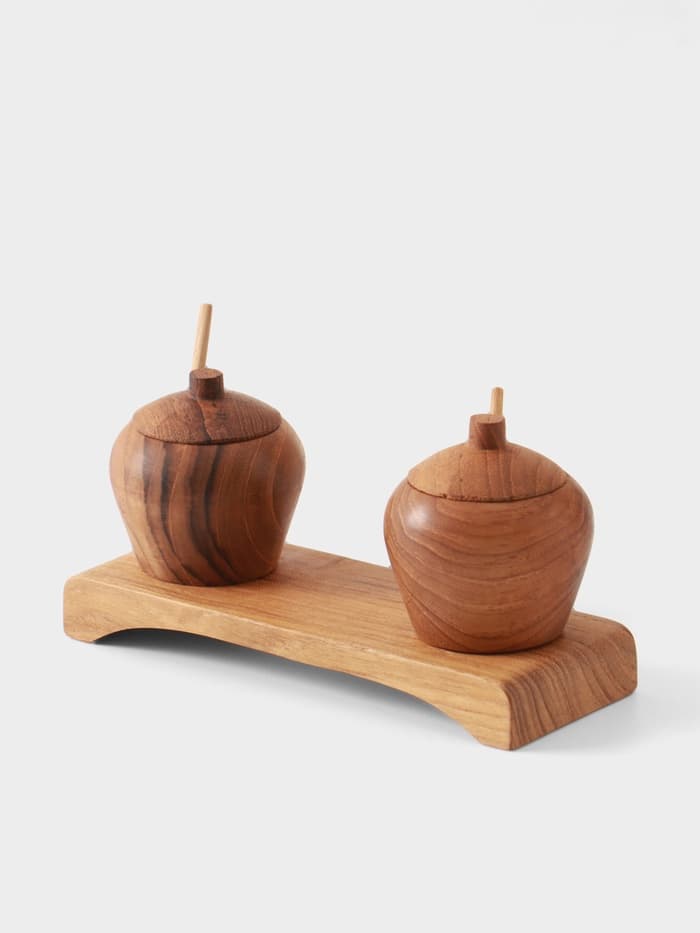Баночки для специй «Соль, перец», 15×6×7 см, тиковое дерево