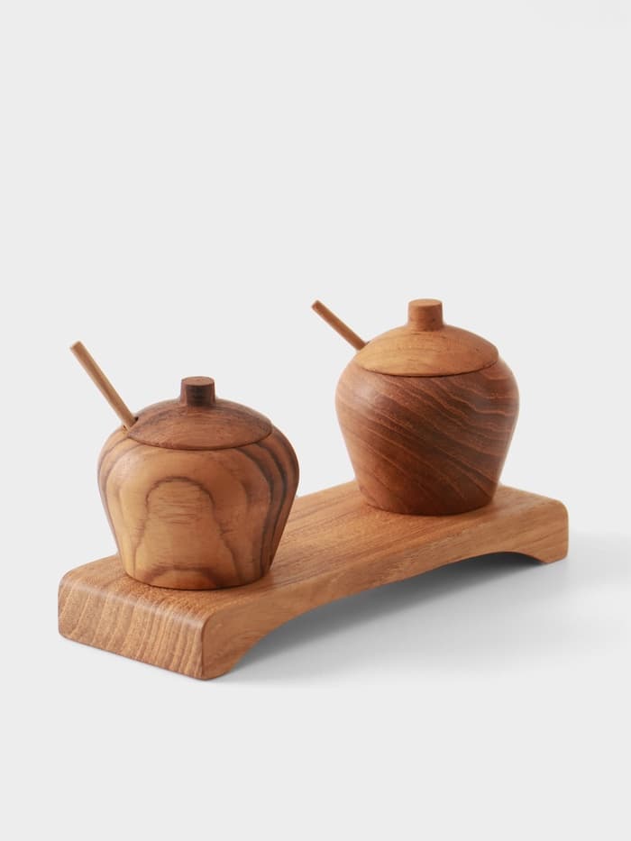 Баночки для специй «Соль, перец», 15×6×7 см, тиковое дерево
