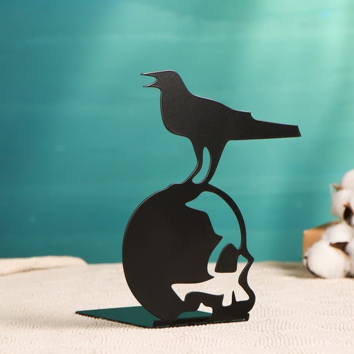 Держатель - подставка для книг «Ворон на черепе», чёрный