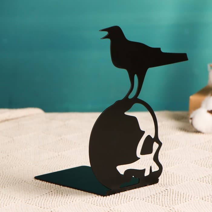 Держатель - подставка для книг «Ворон на черепе», чёрный
