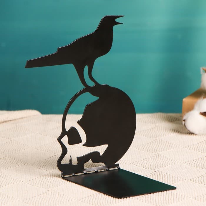 Держатель - подставка для книг «Ворон на черепе», чёрный